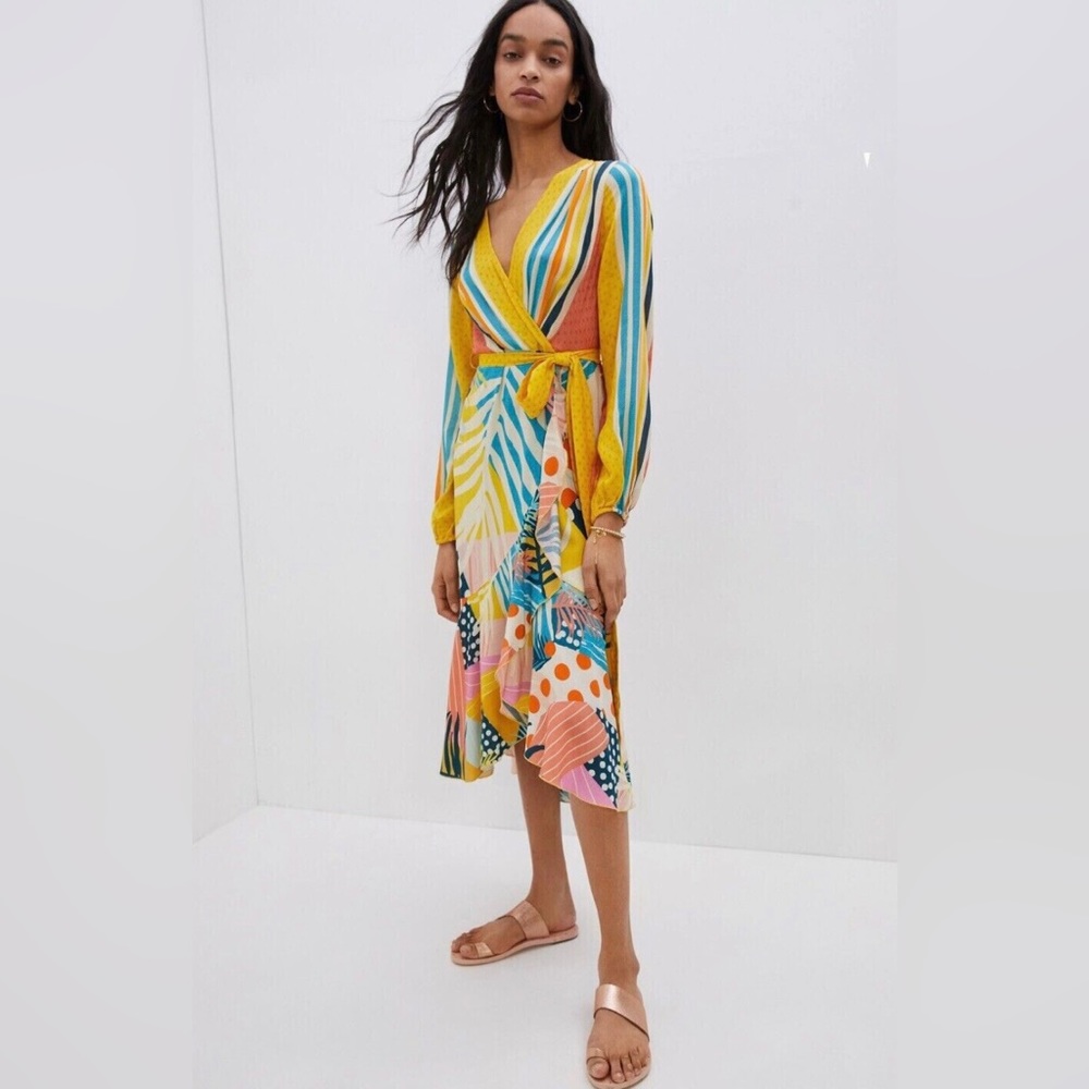 Anthropologie Misty Maxi Asymmetric Dress Multicolor Abstract Print Size Small